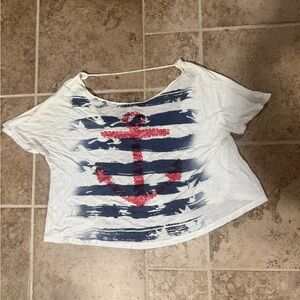 White and Blue Striped Anchor T-Shirt